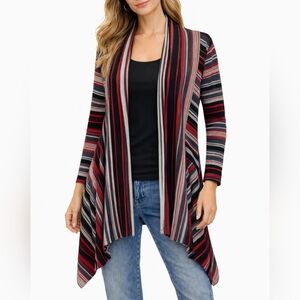 One World Striped Open Front Cardigan Sweater